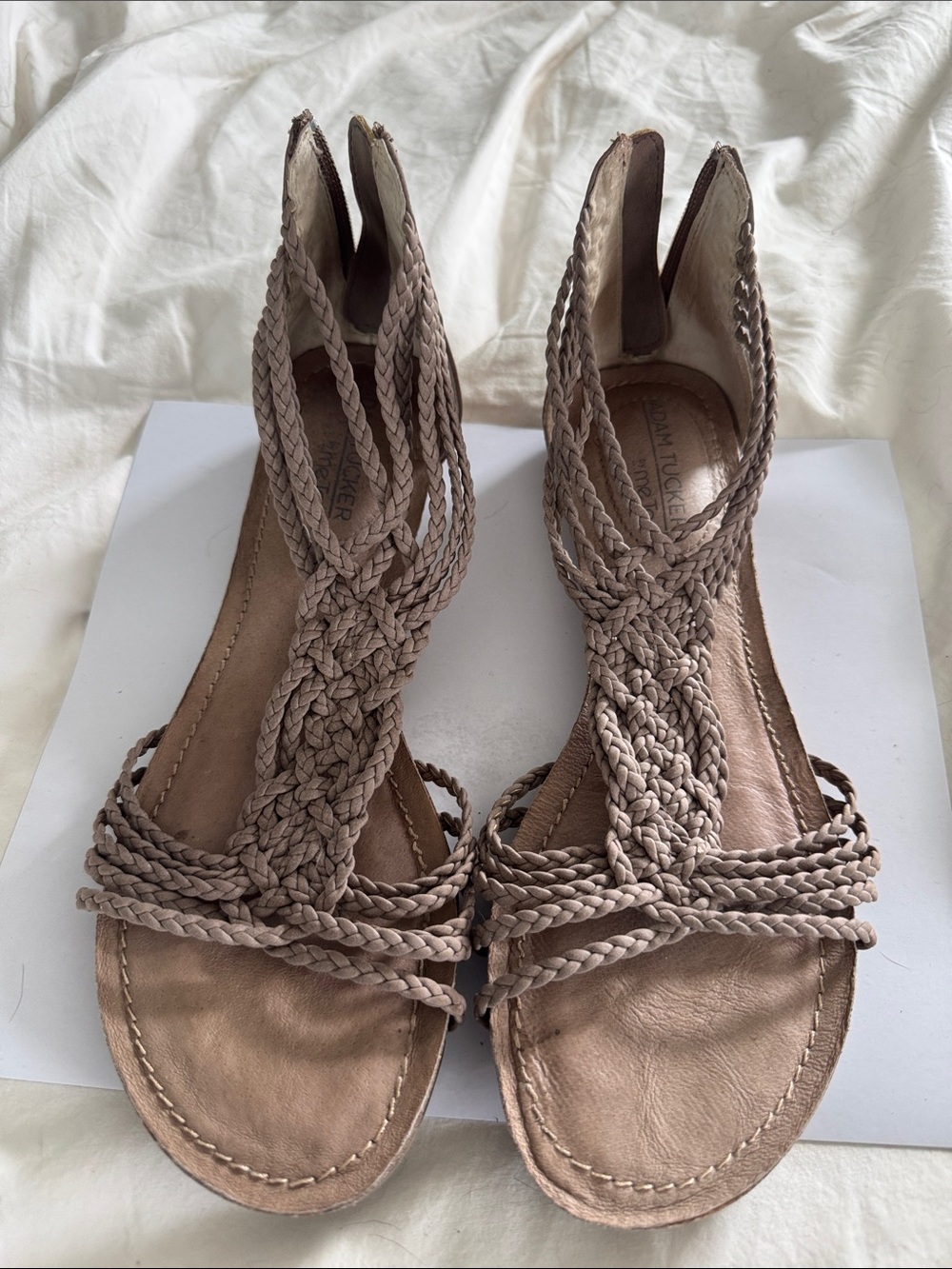 Adam Tucker Taupe Braided Leather Gladiator Sandals